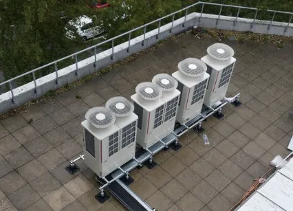 Row of VRF outdoor units on a flat roof